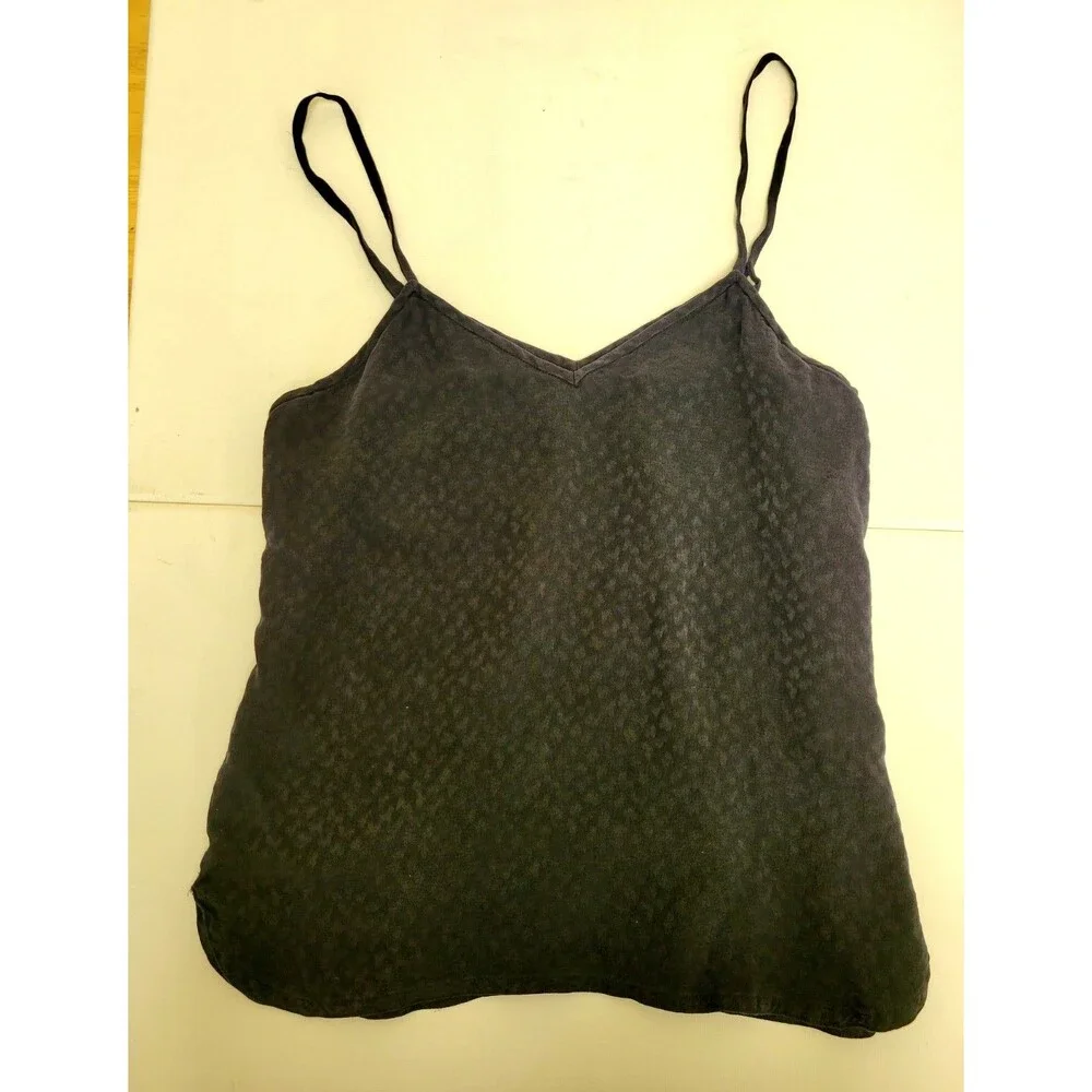 Women’s Black Solid Silk Adjustable Spaghetti Strap Camisole Tank Top, Size S